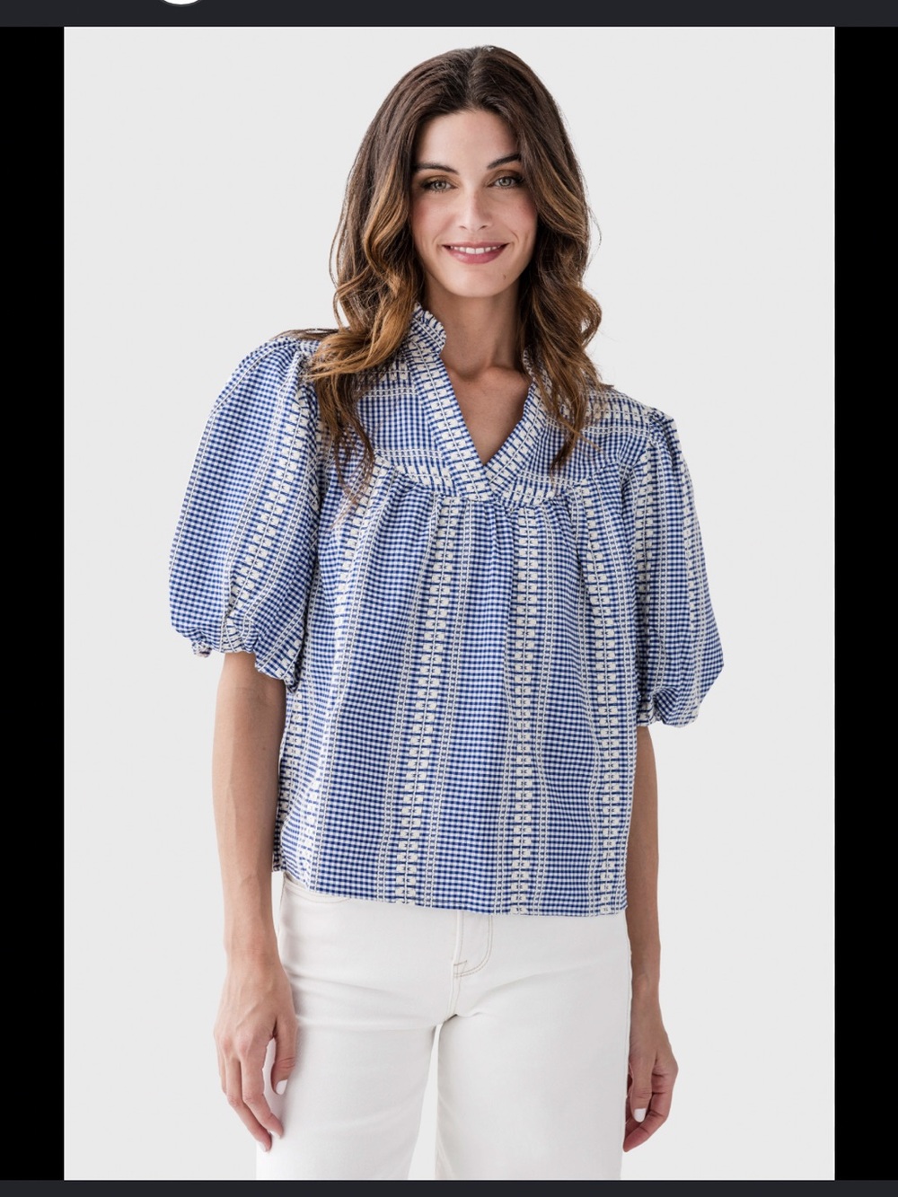 THML Blue & White Checked Puff Sleeve Blouse